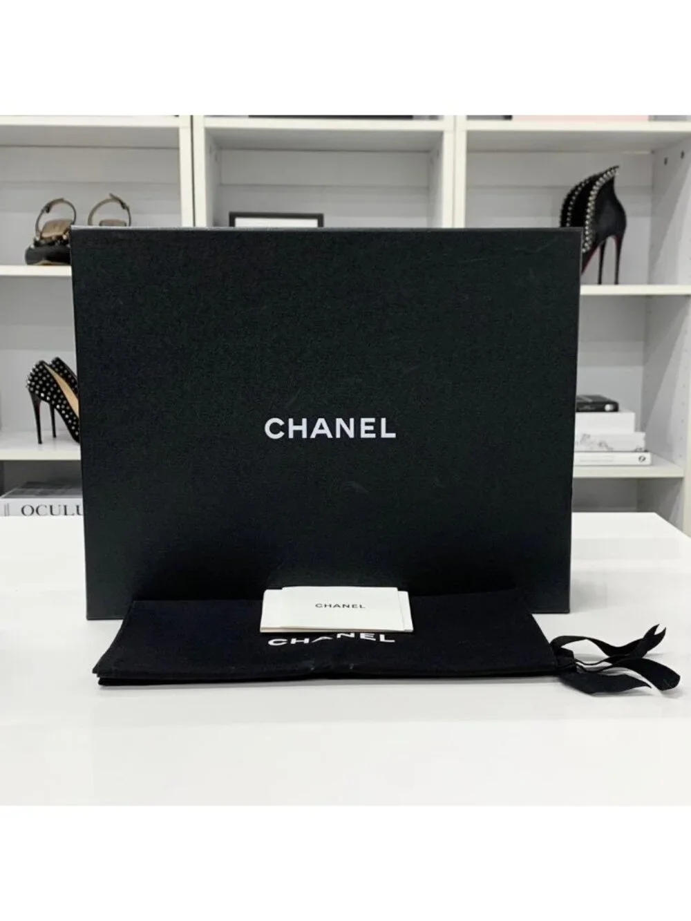 Chanel CC Logo Leather Lace Up Short Boots Black